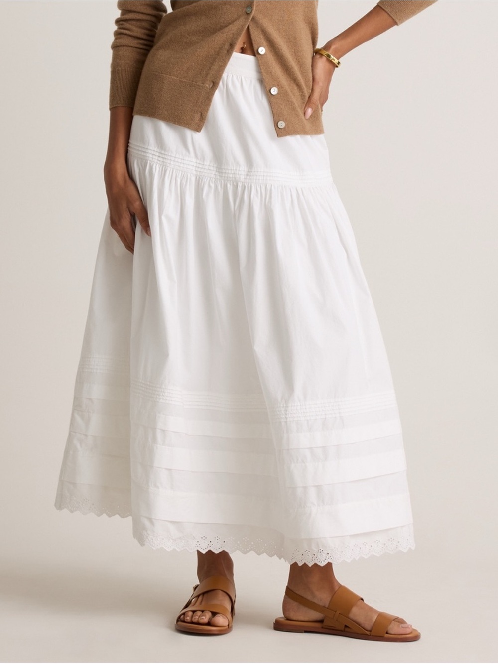 QUINCE Women's Poplin Pintuck Maxi Skirt In White Organic Cotton size medium